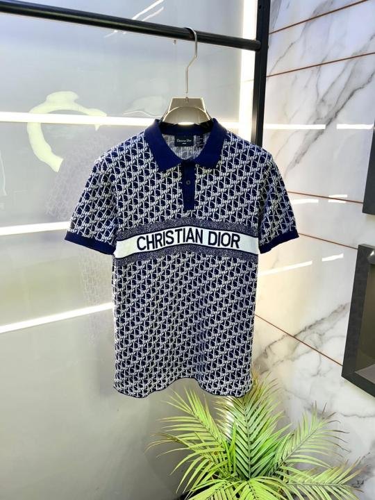 Christian Dior Imported Knitted Monogram Super Premium Navy Collar Neck Polo T-shirt F3481-ny - Best Price Online - Bootery - Image 4