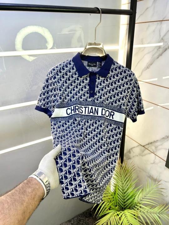 Christian Dior Imported Knitted Monogram Super Premium Navy Collar Neck Polo T-shirt F3481-ny - Best Price Online - Bootery - Image 3