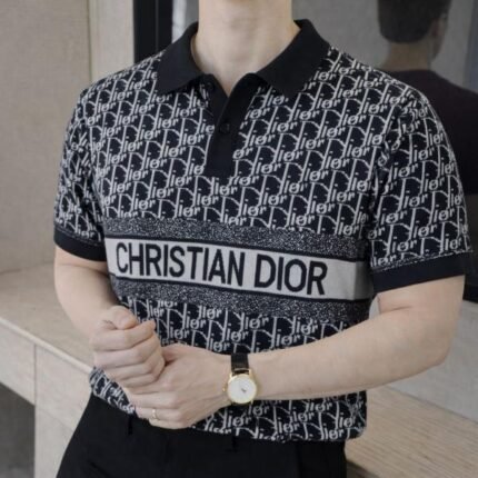 Buy Christian Dior Imported Knitted Monogram Super Premium Black Collar Neck Polo T-shirt F3481-bl Online in India - Bootery