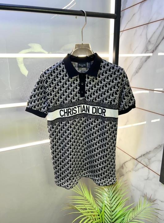 Buy Christian Dior Imported Knitted Monogram Super Premium Black Collar Neck Polo T-shirt F3481-bl Online in India - Bootery - Image 4