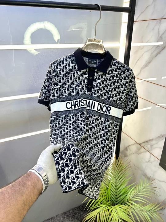 Buy Christian Dior Imported Knitted Monogram Super Premium Black Collar Neck Polo T-shirt F3481-bl Online in India - Bootery - Image 3