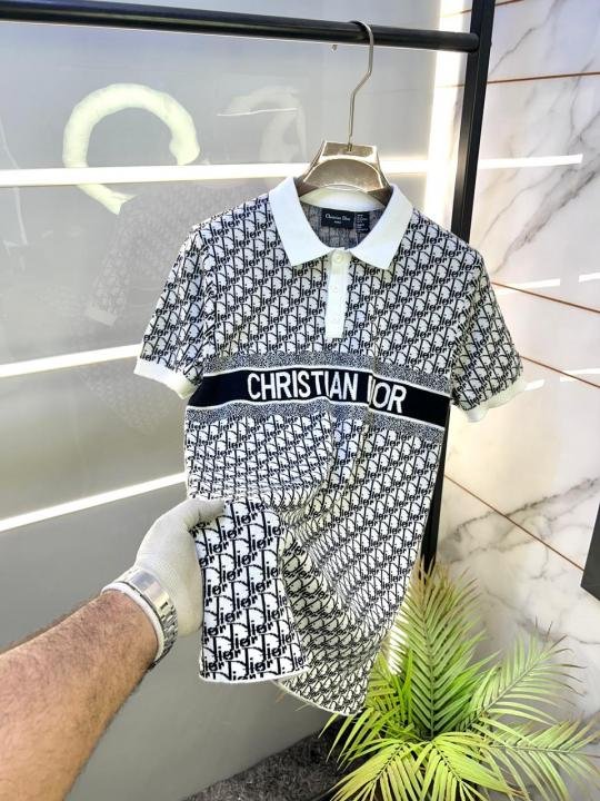 Christian Dior Imported Knitted Monogram Super Premium White Collar Neck Polo T-shirt F3481-wh Price in India - Buy at Bootery - Image 3