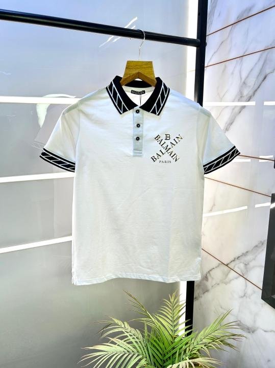 Balmain Paris Logo Imported White Collar Neck Premium T-shirt F2831-wh