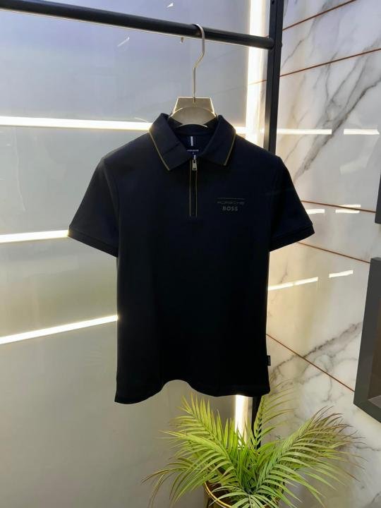 Buy Boss X Porsche Edition Zipper Black Collar Neck Premium Polo T-shirt F3430-b3 Online in India - Bootery