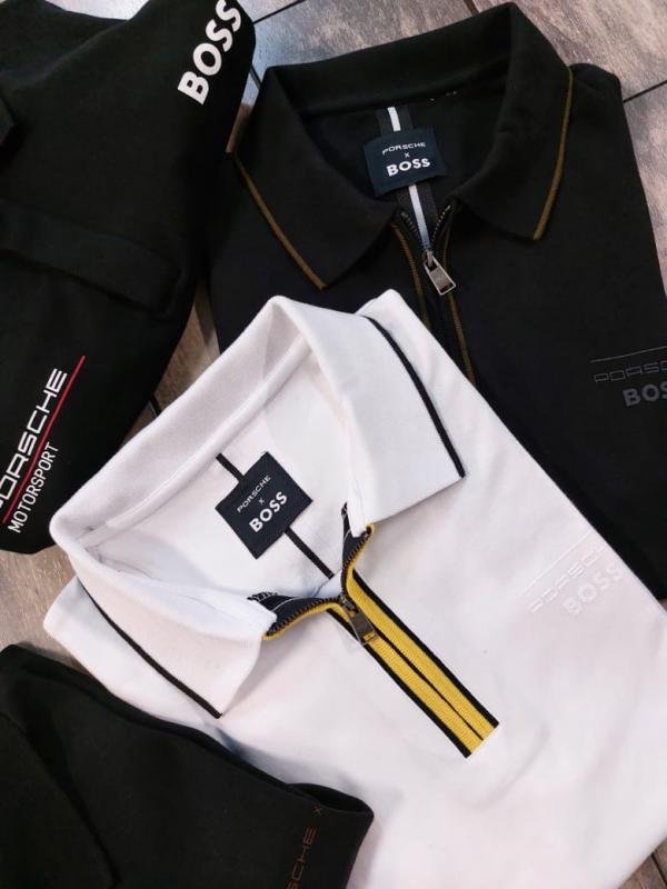 Buy Boss X Porsche Edition Zipper Black Collar Neck Premium Polo T-shirt F3430-b3 Online in India - Bootery - Image 3