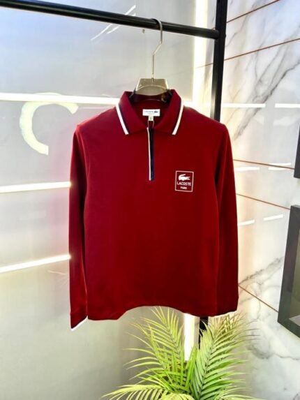 Buy Lacoste Maroon Polo Neck Full Sleeves Premium Collar T-shirt F3235-ma Online in India - Bootery