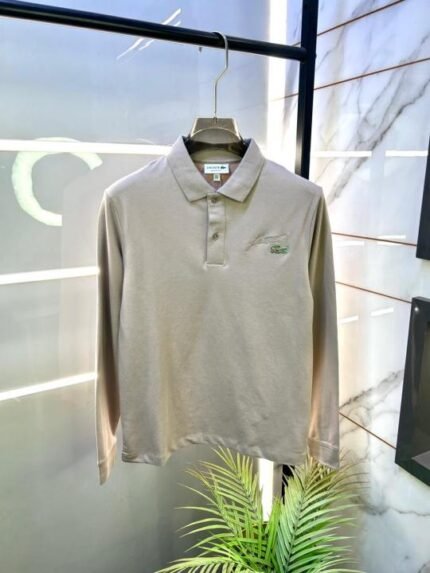 Lacoste Beige Embroidery Logo Polo Neck Full Sleeves Premium Collar T-shirt F3235-be2 Price in India - Buy at Bootery