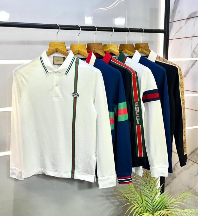 Gucci Blue Polo Neck Full Sleeves Premium Collar T-shirt F3046-bu1 - Best Price Online - Bootery - Image 3