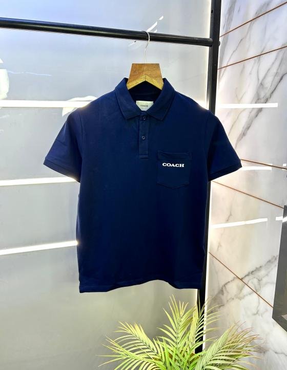 Sale Coach Navy Polo Premium Collar Neck T-shirt F2700-ny