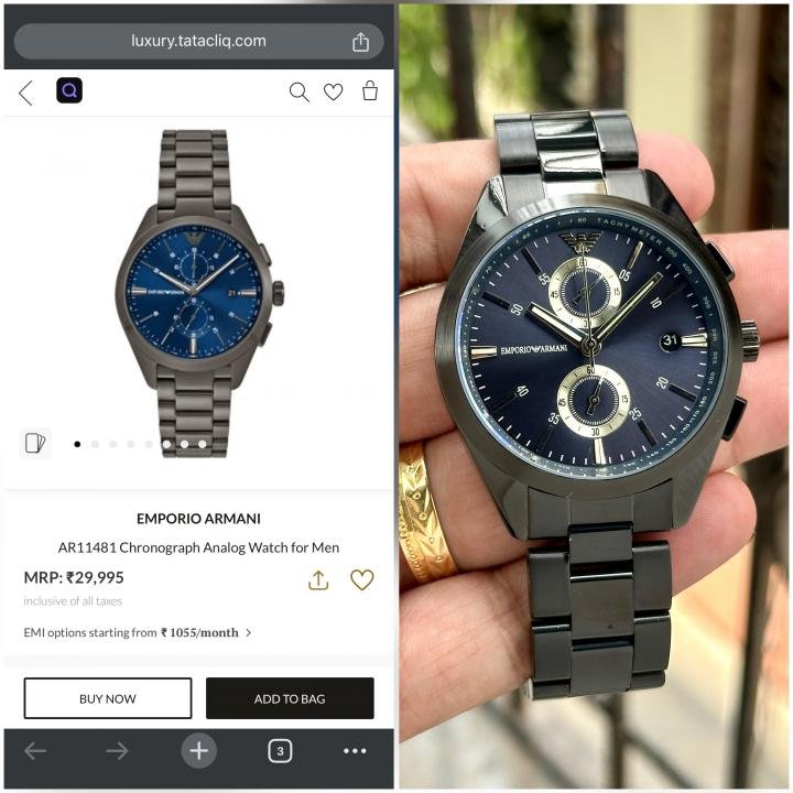 Buy Emporio Armani Cloud Black Blue Watch Online in India - Bootery - Image 2