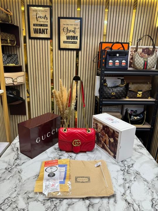 Gucci GG Marmont Premium Quality With Double Box And Dust Bag (Red) (446744) | Premium Accessories