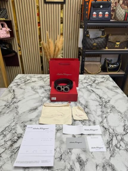 Buy Salvatore Ferragamo Initials Buckle Leather Belt Premium Quality With Box Including Carry Bag Online in India - Style 3 - Bootery - Image 2