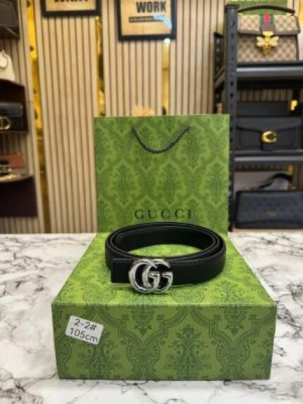 Gucci Gg Logo Silver Buckle Black Belt With Box Dust Bag Including Carry Bag - Best Price Online - Style 2 - Bootery