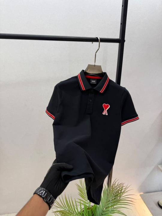 Ami Logo Black Premium Polo Collar Neck T-shirt F3644-bl - Image 3