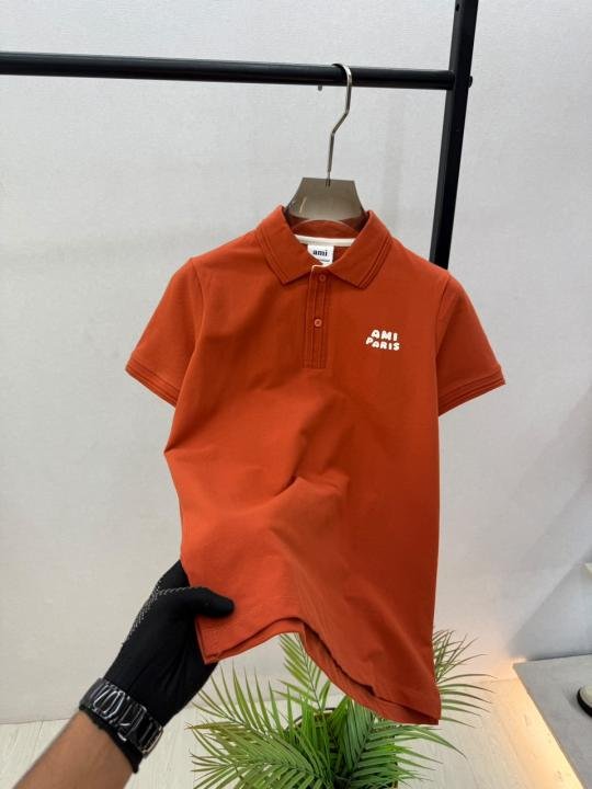 Ami Logo Orange Premium Polo Collar Neck T-shirt F3644-or - Image 3