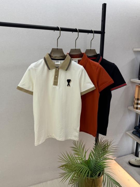 Ami Logo Orange Premium Polo Collar Neck T-shirt F3644-or - Image 2