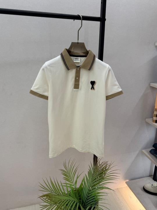 Ami Logo White Premium Polo Collar Neck T-shirt F3644-w2