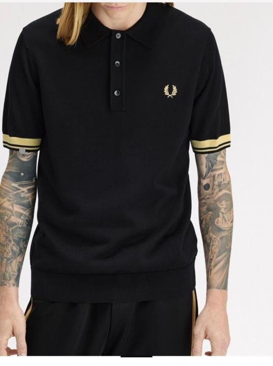 Fred Perry Black Polo Premium Collar Neck T-shirt F3755-b1 - Image 9