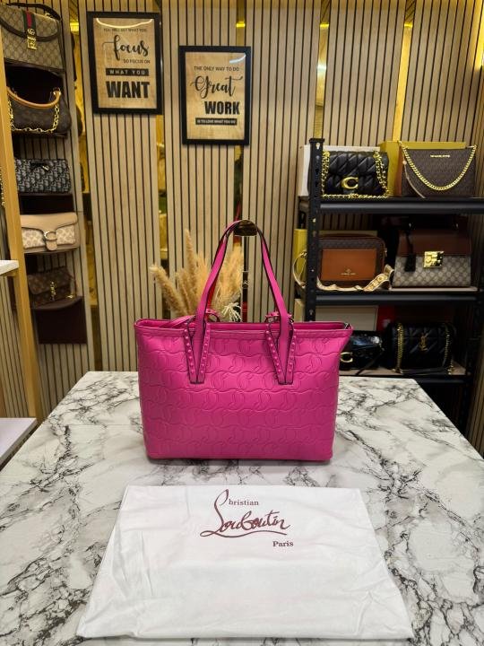 Christian Louboutin Embossed Leather Tote Bag With Pouch Dust Bag - Image 3