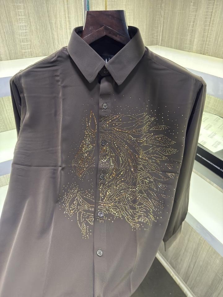 Armani Exchange Armani Exchange Diamond Horse Print Shirt Color Brown - Image 3