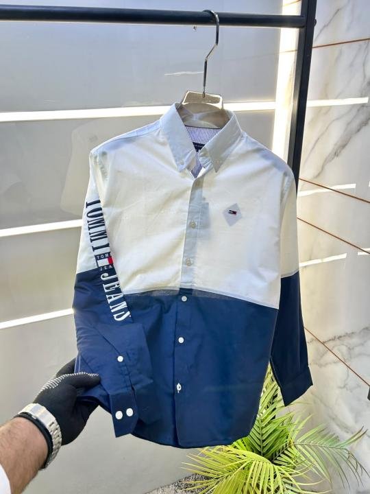 Tommy Hilfiger Tommy Hilfiger White-navy Oxford Lycra Premium Printed Shirts F2734-wn