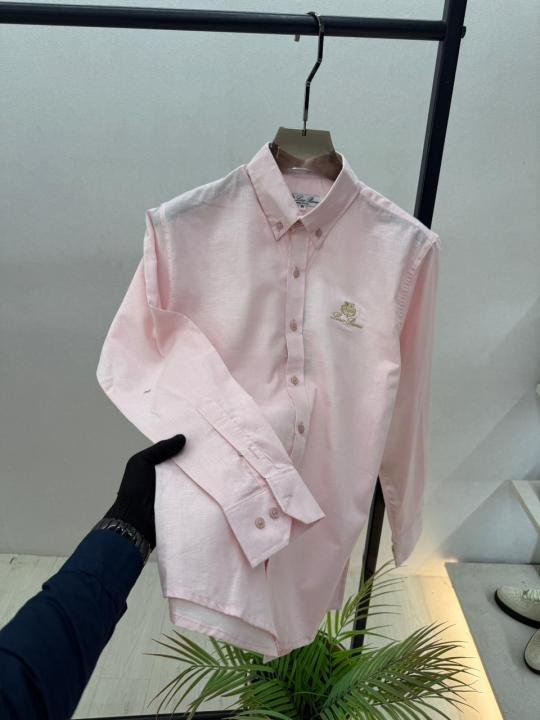 Loro Piana Linen Pink Embroidery Logo Premium Shirt F3894-pi - Image 3
