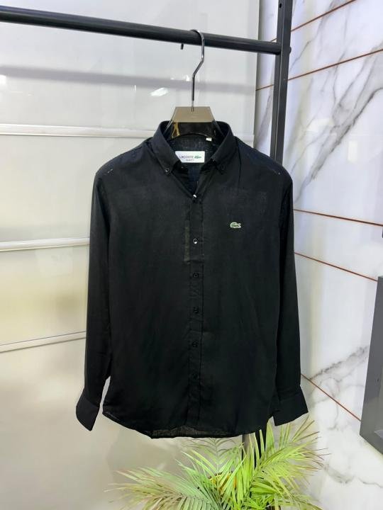 Lacoste Lacoste Linen Black Embroidery Logo Super Premium Shirt F3952-bl
