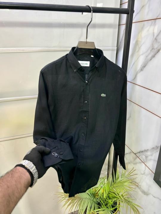 Lacoste Lacoste Linen Black Embroidery Logo Super Premium Shirt F3952-bl - Image 3