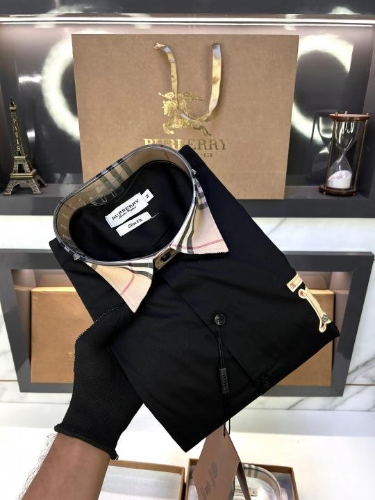 Burberry Burberry Black Premium Embroidery Logo Shirt With Brand Box Packing And Carry Bag F2249-bl - Image 7