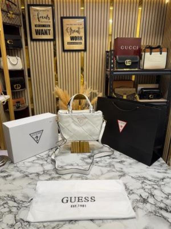 Guess Zaina Textured Structured Handbag With Box And Dust Bag Including Carry Bag