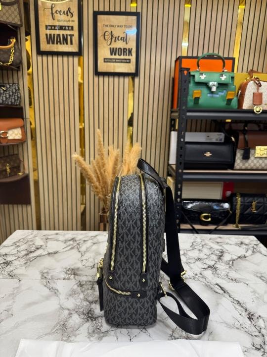 Michael Kors Michael Kor S Rhea Signature Black Monogram Backpack With Double Zip Compartments - Image 4