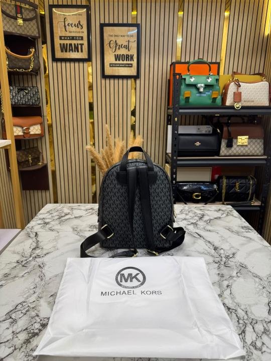 Michael Kors Michael Kor S Rhea Signature Black Monogram Backpack With Double Zip Compartments - Image 3