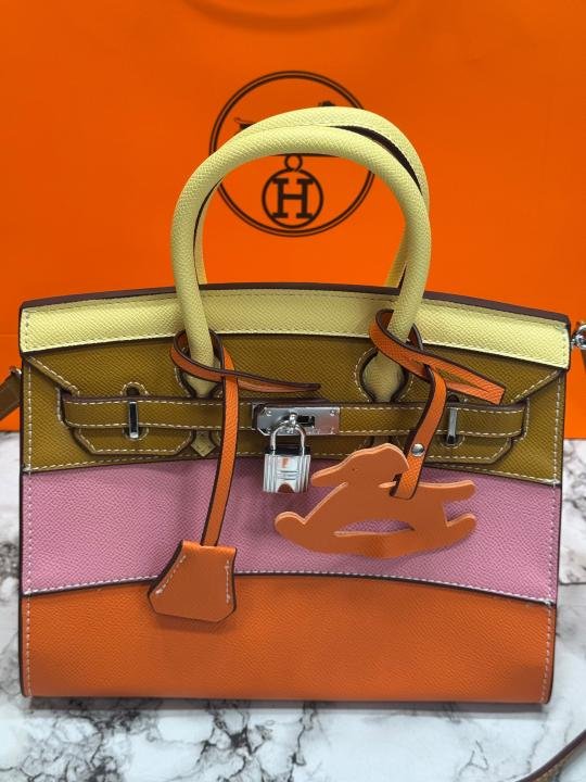 Hermes Limited Edition Cokorblock Brikin Leather Top Handle Bag With Crossbody Strap Including Box And Carry Bag - Image 4