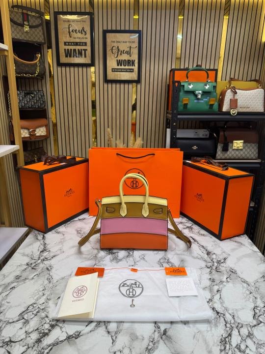 Hermes Limited Edition Cokorblock Brikin Leather Top Handle Bag With Crossbody Strap Including Box And Carry Bag - Image 2