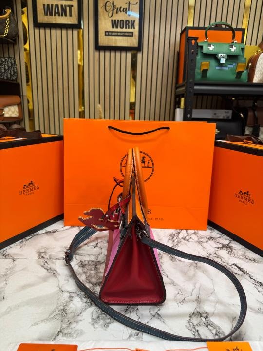 Hermes Limited Edition Colorblock Birkin Leather Top Handle Bag With Crossbody Strap Including Box And Carry Bag - Image 3