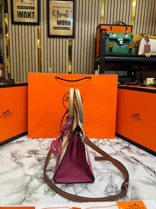 Hermes Limited Edition Colorblock Birkin Leather Top Handle Bag With Crossbody Strap Including Box And Carry Bag - Image 3