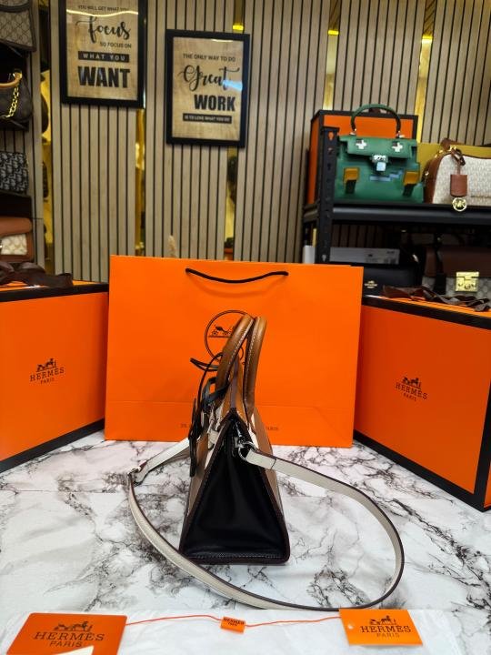 Hermes Limited Edition Colorblock Birkin Leather Top Handle Bag With Crossbody Strap Including Box And Carry Bag - Image 3