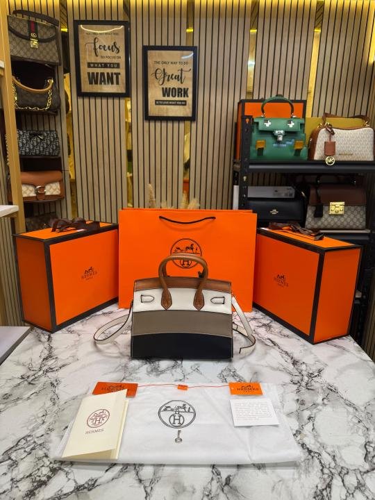 Hermes Limited Edition Colorblock Birkin Leather Top Handle Bag With Crossbody Strap Including Box And Carry Bag - Image 2