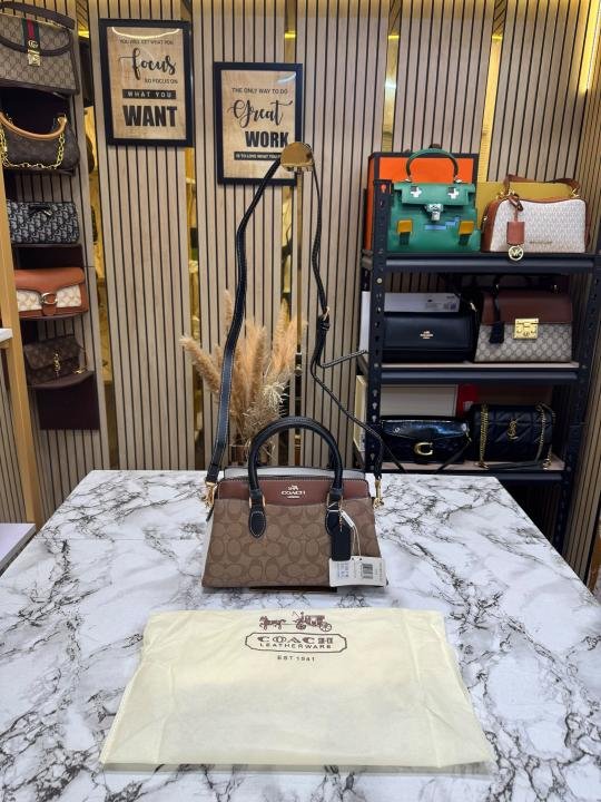 Coach Darcie Signature Canvas Satchel Bag With Crossbody Strap And Dust Bag