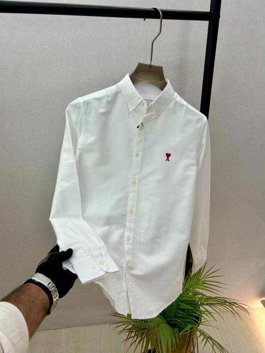 Ami White Embroidery Logo Oxford Lycra Premium Shirt F3825-wh - Image 3