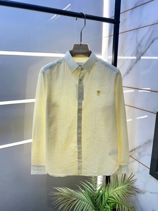 Ami Yellow Lining Embroidery Logo Oxford Lycra Premium Shirt F3911-ye