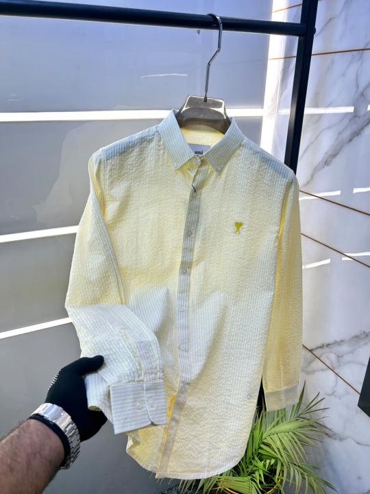 Ami Yellow Lining Embroidery Logo Oxford Lycra Premium Shirt F3911-ye - Image 3
