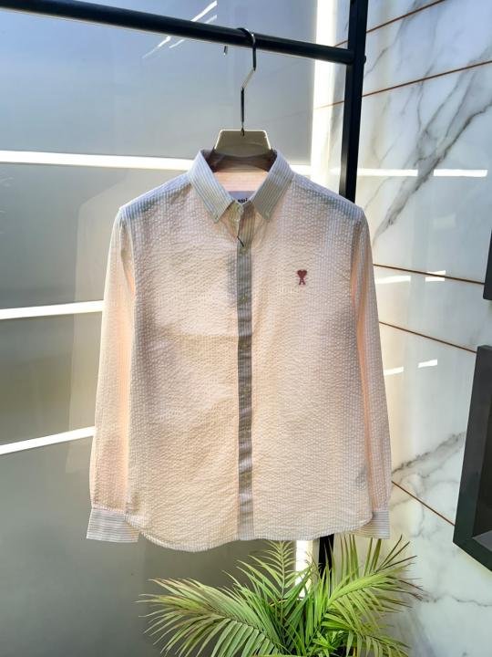 3366806_6a47a4cd6be230.jpeg Ami Pink Lining Embroidery Logo Oxford Lycra Premium Shirt F3911-pi - Image 1