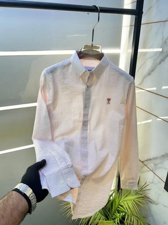 Ami Pink Lining Embroidery Logo Oxford Lycra Premium Shirt F3911-pi - Image 3