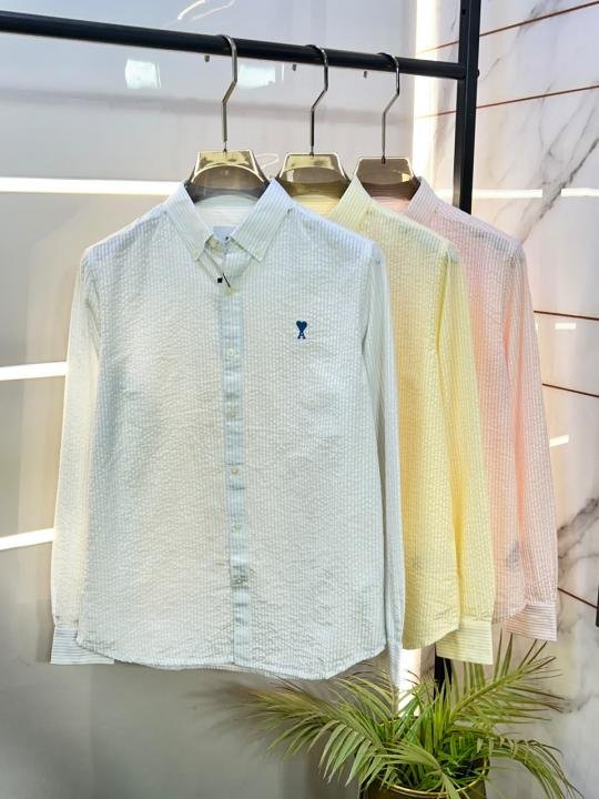 Ami Pink Lining Embroidery Logo Oxford Lycra Premium Shirt F3911-pi - Image 2