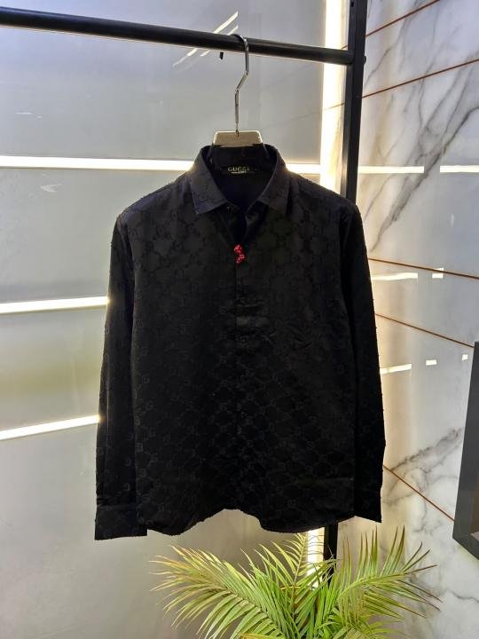 Gucci Gucci Imported Monogram Allover Premium Black Shirt With Brand Box Packing And Carry Bag F3222-bl