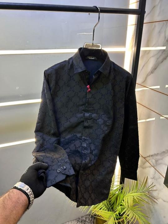 Gucci Gucci Imported Monogram Allover Premium Black Shirt With Brand Box Packing And Carry Bag F3222-bl - Image 9