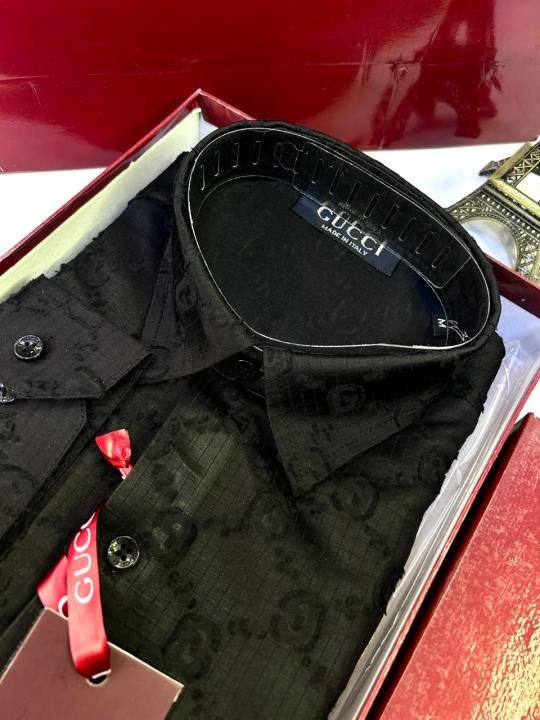 Gucci Gucci Imported Monogram Allover Premium Black Shirt With Brand Box Packing And Carry Bag F3222-bl - Image 8