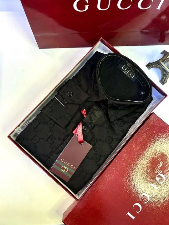 Gucci Gucci Imported Monogram Allover Premium Black Shirt With Brand Box Packing And Carry Bag F3222-bl - Image 7