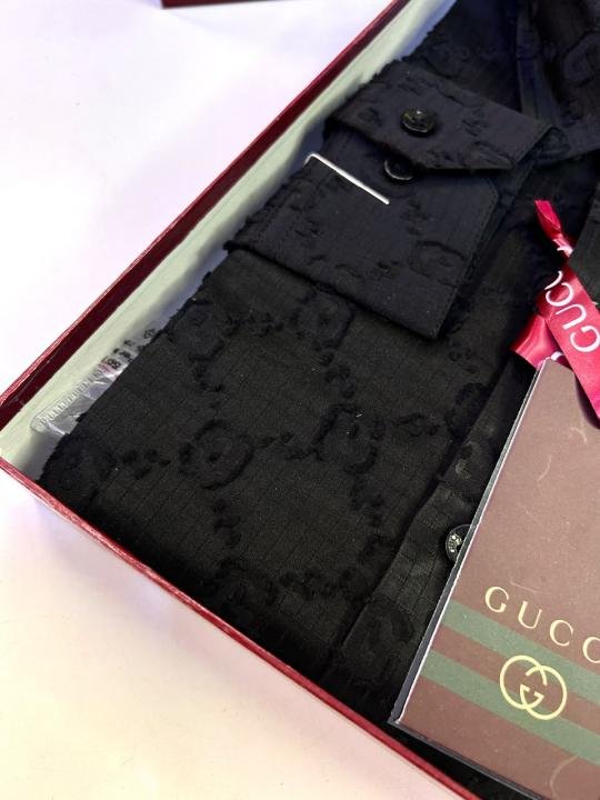 Gucci Gucci Imported Monogram Allover Premium Black Shirt With Brand Box Packing And Carry Bag F3222-bl - Image 6
